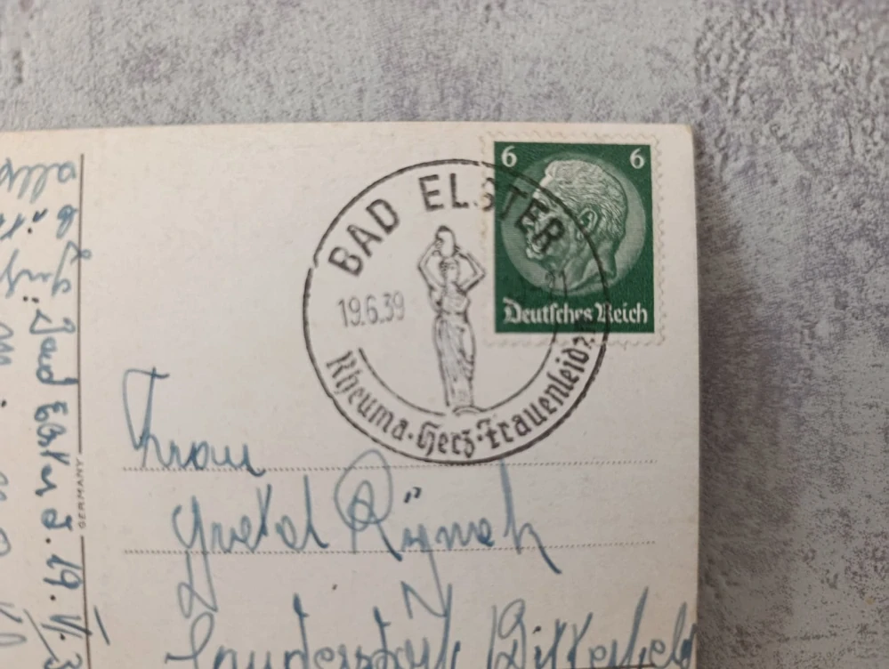 Stará pohlednice Dt. Reich 1939. spec. razítko - erotika komická "Na masáži"