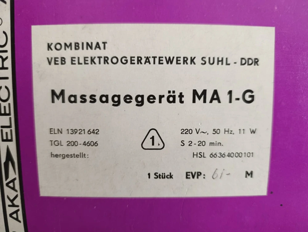 Starý východoněmecký masážní strojek DDR MA 1-G AKA Electric