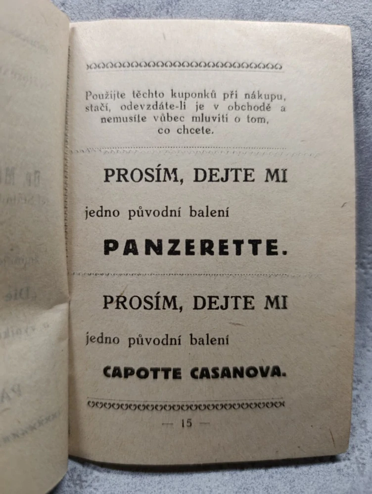 Reklama na prezervativy PANZERETTE z první republiky